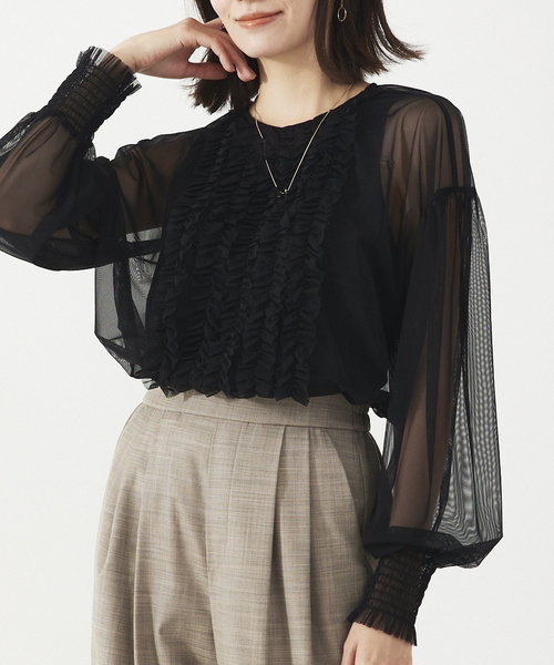 abahouse mavie(アバハウスマヴィ)の「チュールブラウス(タンク付き)(シャツ/ブラウス・レディース・ブラック系その他2/ブラック/ホワイト/ホワイト系その他2・フリー)」の4枚目の写真