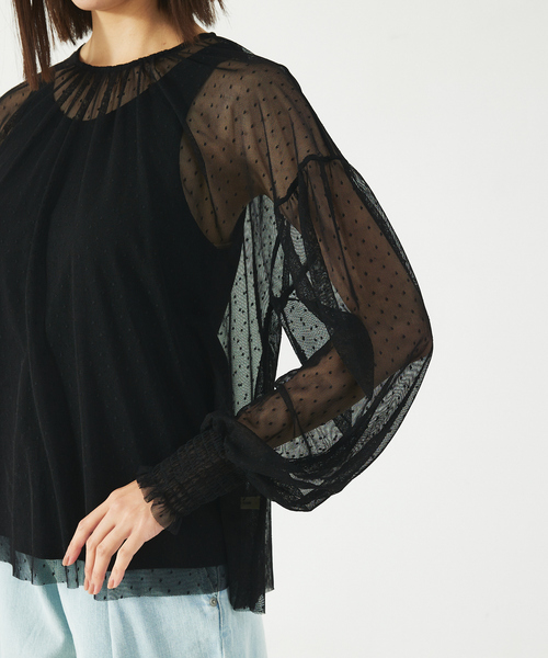 abahouse mavie(アバハウスマヴィ)の「チュールブラウス(タンク付き)(シャツ/ブラウス・レディース・ブラック系その他2/ブラック/ホワイト/ホワイト系その他2・フリー)」の6枚目の写真