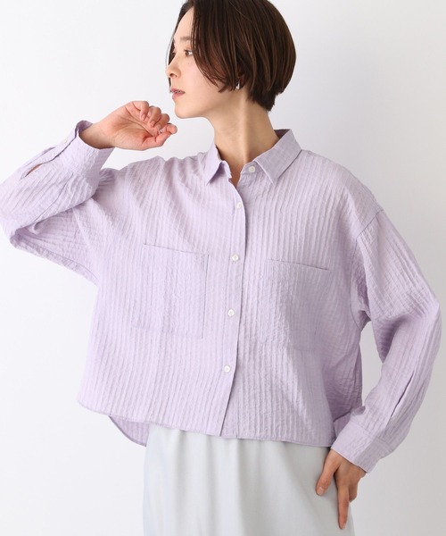 LEPSIM（レプシィム）の「ワッシャーショートシャツ　107113（シャツ/ブラウス・レディース・オフホワイト/ライトブルー/ライトパープル・FREE）」の3枚目の写真