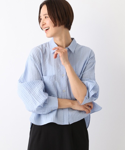 LEPSIM（レプシィム）の「ワッシャーショートシャツ　107113（シャツ/ブラウス・レディース・オフホワイト/ライトブルー/ライトパープル・FREE）」の2枚目の写真