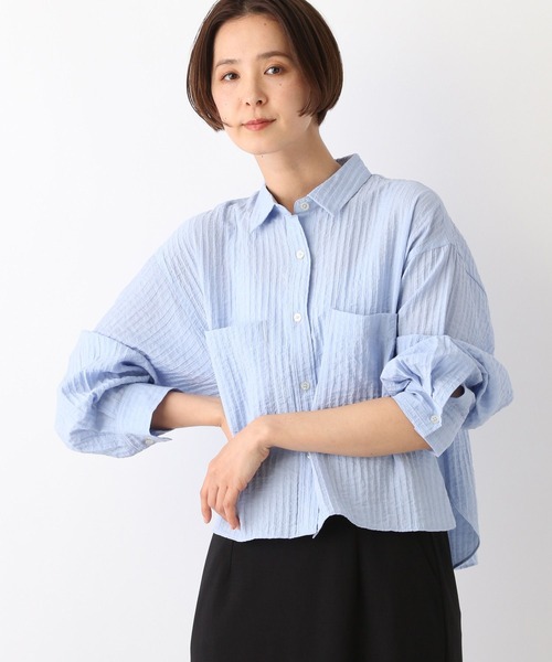 LEPSIM（レプシィム）の「ワッシャーショートシャツ　107113（シャツ/ブラウス・レディース・オフホワイト/ライトブルー/ライトパープル・FREE）」の16枚目の写真