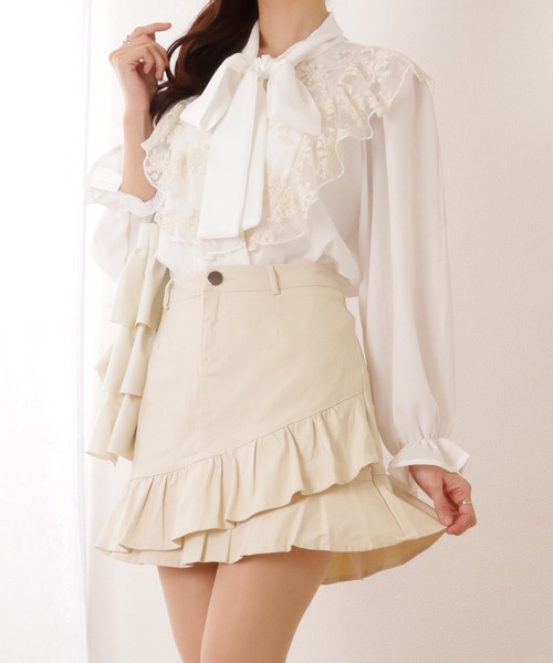 Lace Ladies(レースレディース)の「フリル レイヤード ミニ丈 Aライン スカート(スカート・レディース・アイボリー/ブラック・XL/S/M)」の4枚目の写真
