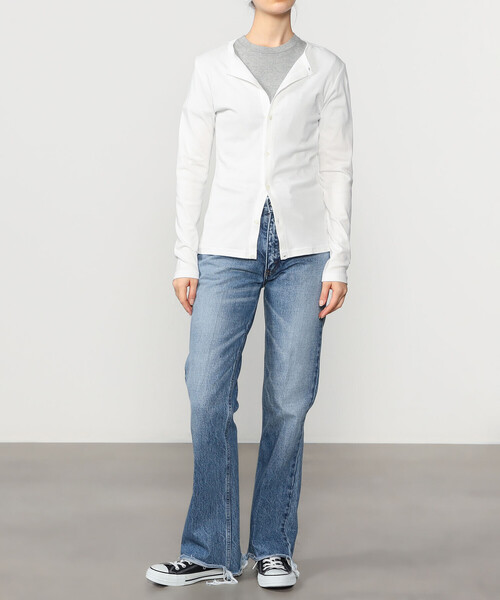YOUNG&OLSEN The DRYGOODS STORE(ヤングアンドオルセン)の「YOUNG&OLSEN | コットン 長袖カーディガン WOMEN(カーディガン/ボレロ・レディース・ブラック/ホワイト・1)」の8枚目の写真