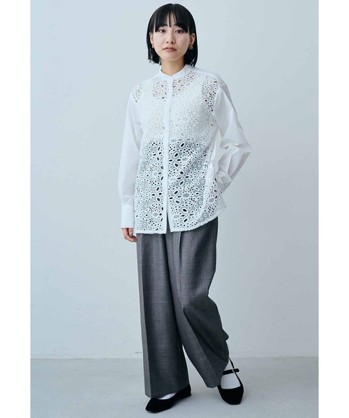 MEDE19F（メデジュウキュウ）の「ＭＥＤＥ１９Ｆ　バンドカラーレースコンビシャツ（シャツ/ブラウス・レディース・ライトブルー/ホワイト・LARGE/MEDIUM/X-LARGE）」の6枚目の写真