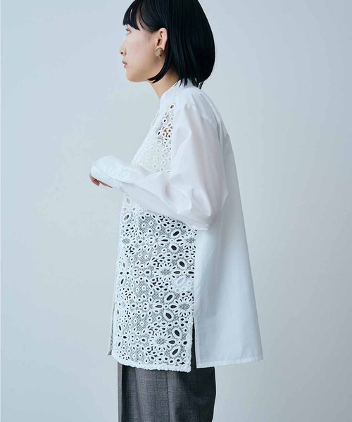 MEDE19F（メデジュウキュウ）の「ＭＥＤＥ１９Ｆ　バンドカラーレースコンビシャツ（シャツ/ブラウス・レディース・ライトブルー/ホワイト・LARGE/MEDIUM/X-LARGE）」の13枚目の写真
