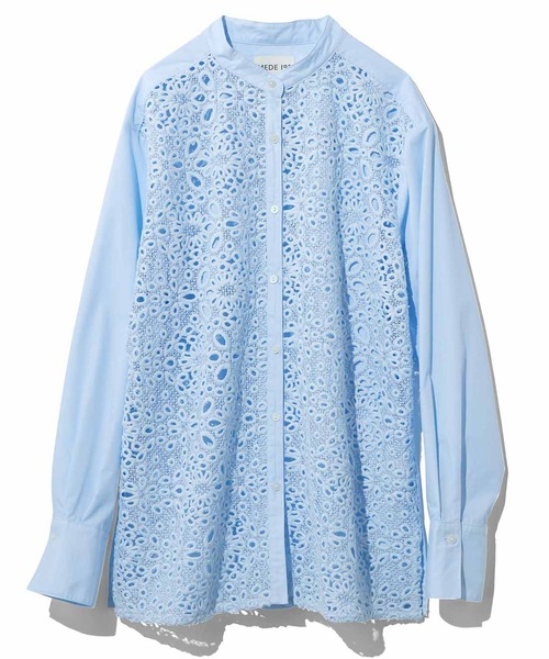 MEDE19F（メデジュウキュウ）の「ＭＥＤＥ１９Ｆ　バンドカラーレースコンビシャツ（シャツ/ブラウス・レディース・ライトブルー/ホワイト・LARGE/MEDIUM/X-LARGE）」の11枚目の写真