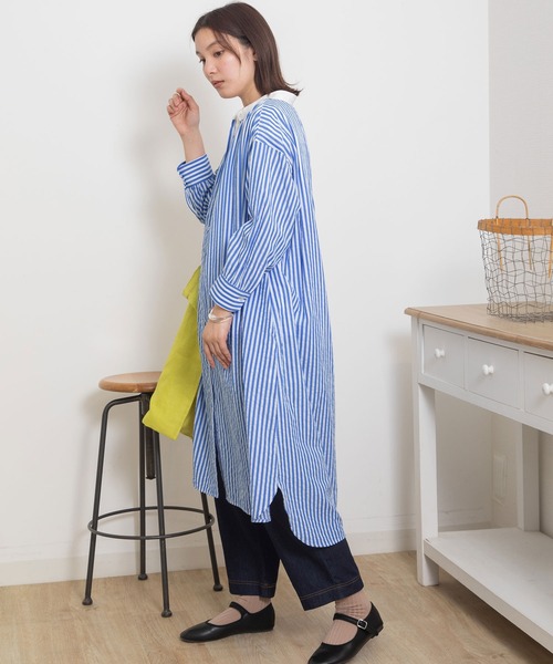 POU DOU DOU（プードゥドゥ）の「クレリックシャツワンピース（シャツワンピース・レディース・ブルー/ブラック/ベージュ・3）」の9枚目の写真