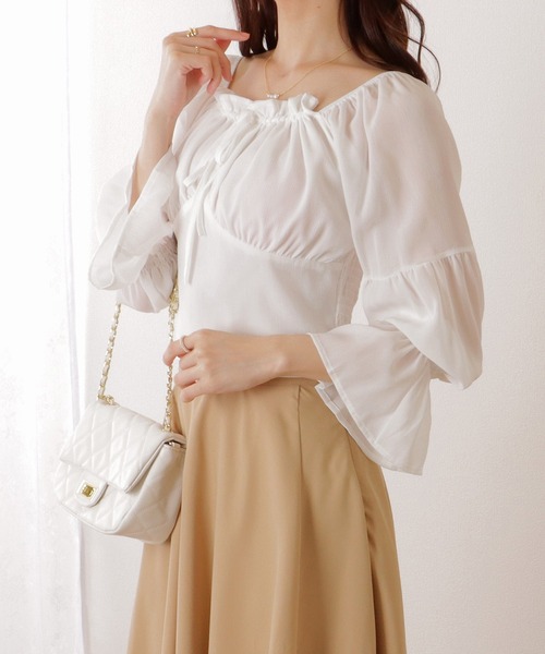 Lace Ladies(レースレディース)の「スクエアネック フリル ギャザー シフォン ブラウス(シャツ/ブラウス・レディース・ホワイト/ピンク・S/M/XL)」の20枚目の写真