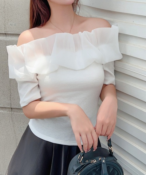 deux amour（ドゥーザムール）の「シアーフリルオフショルダー異素材ベアトップ（その他トップス・レディース・ブラック/ホワイト・FREE）」の10枚目の写真