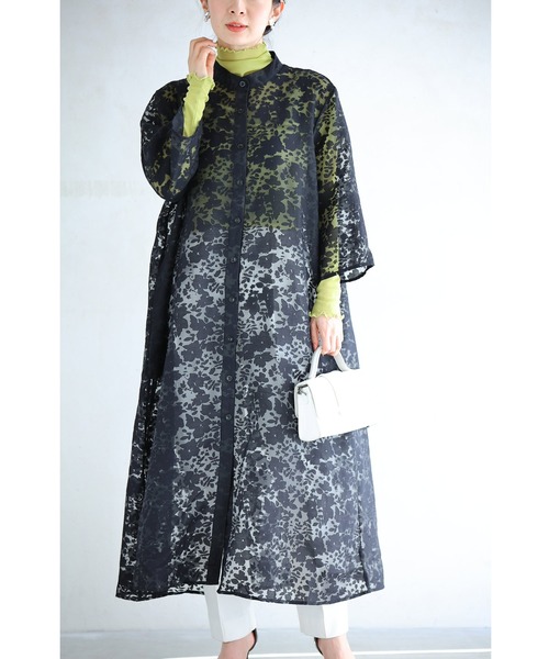 （黒）花影フラワーシルエットのベールロングカーディガン（カーディガン/ボレロ）｜CAWAII（カワイイ）