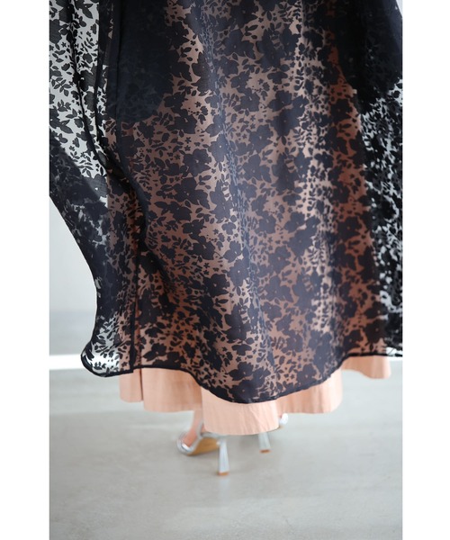 （黒）花影フラワーシルエットのベールロングカーディガン（カーディガン/ボレロ）｜CAWAII（カワイイ）