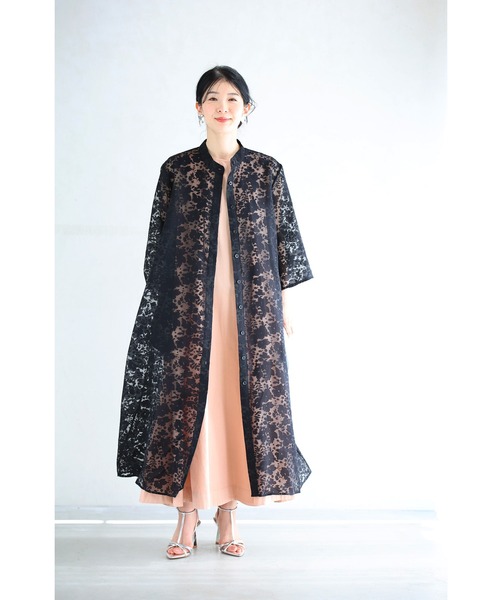 （黒）花影フラワーシルエットのベールロングカーディガン（カーディガン/ボレロ）｜CAWAII（カワイイ）