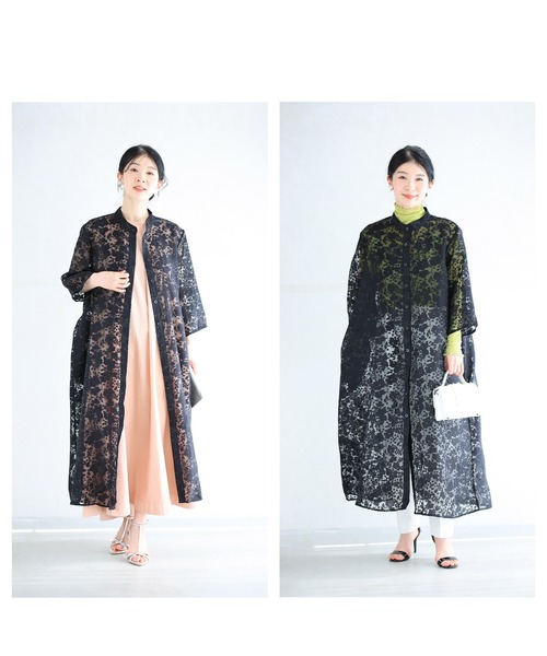 （黒）花影フラワーシルエットのベールロングカーディガン（カーディガン/ボレロ）｜CAWAII（カワイイ）