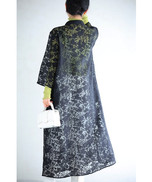 （黒）花影フラワーシルエットのベールロングカーディガン（カーディガン/ボレロ）｜CAWAII（カワイイ）