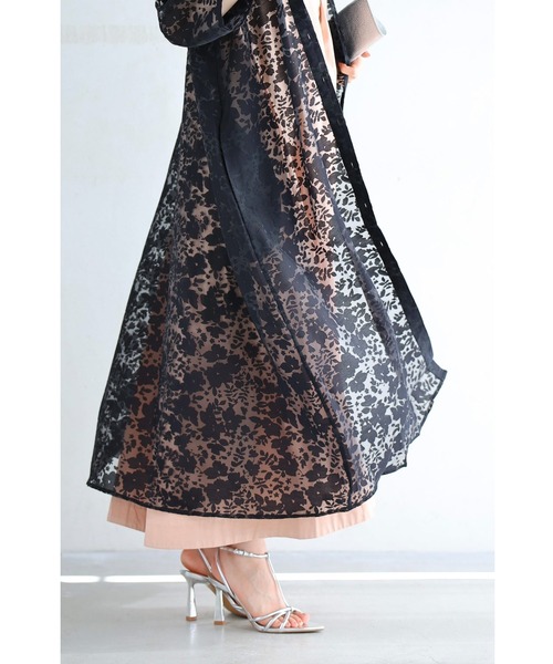 （黒）花影フラワーシルエットのベールロングカーディガン（カーディガン/ボレロ）｜CAWAII（カワイイ）