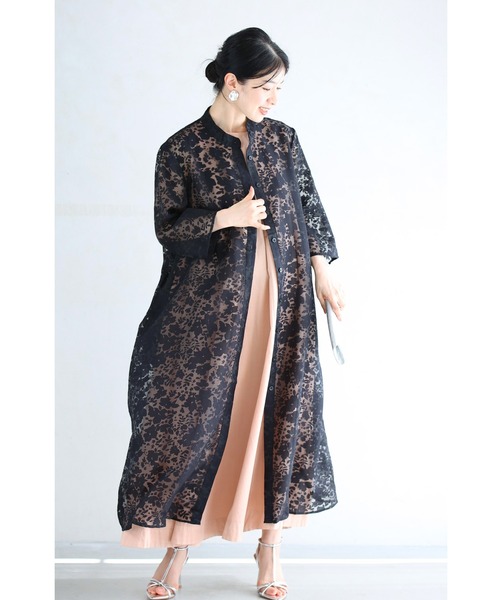 （黒）花影フラワーシルエットのベールロングカーディガン（カーディガン/ボレロ）｜CAWAII（カワイイ）