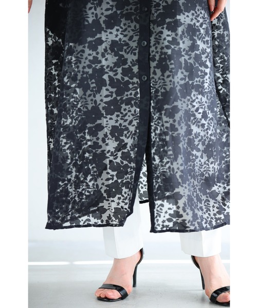 （黒）花影フラワーシルエットのベールロングカーディガン（カーディガン/ボレロ）｜CAWAII（カワイイ）