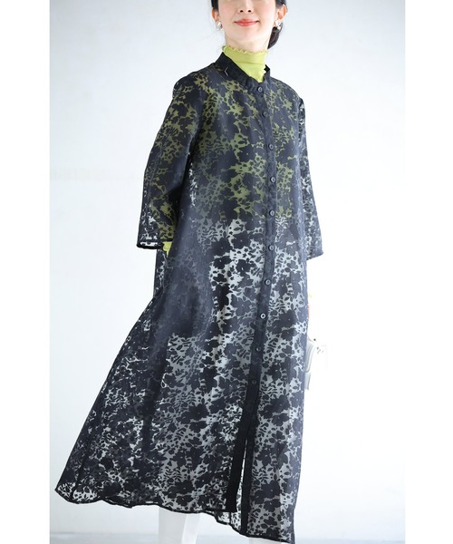 （黒）花影フラワーシルエットのベールロングカーディガン（カーディガン/ボレロ）｜CAWAII（カワイイ）