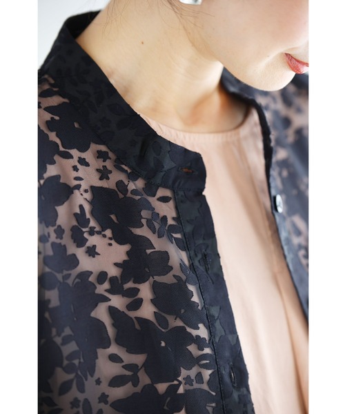 （黒）花影フラワーシルエットのベールロングカーディガン（カーディガン/ボレロ）｜CAWAII（カワイイ）