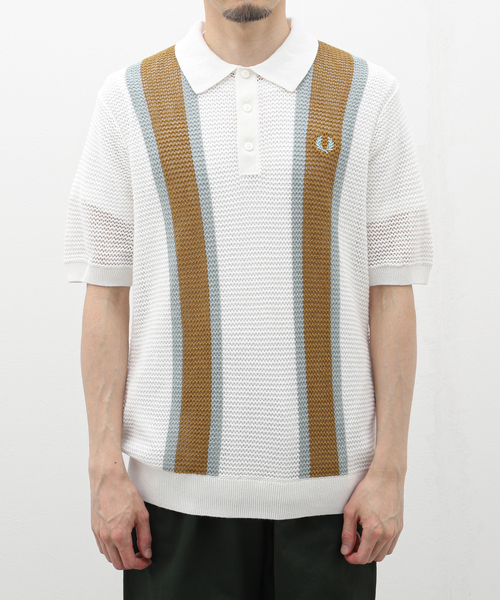 FRED PERRY(フレッドペリー)の「FRED PERRY (フレッド ペリー) OPEN KNIT SHIRT K7638(ポロシャツ・メンズ・ホワイト・MEDIUM/LARGE)」の3枚目の写真