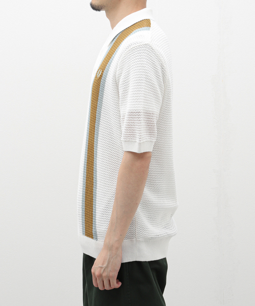 FRED PERRY(フレッドペリー)の「FRED PERRY (フレッド ペリー) OPEN KNIT SHIRT K7638(ポロシャツ・メンズ・ホワイト・MEDIUM/LARGE)」の4枚目の写真