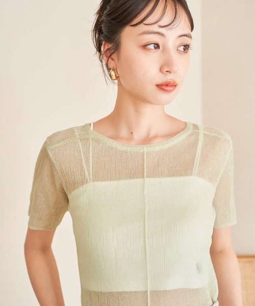 VIS（ビス）の「【洗える】裾スリットシアーニットプルオーバー（ニット/セーター・レディース・ブラック系その他/グリーン系その他/ホワイト系その他5・FREE）」の5枚目の写真