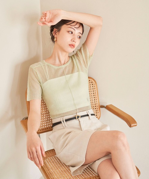 VIS（ビス）の「【洗える】裾スリットシアーニットプルオーバー（ニット/セーター・レディース・ブラック系その他/グリーン系その他/ホワイト系その他5・FREE）」の6枚目の写真