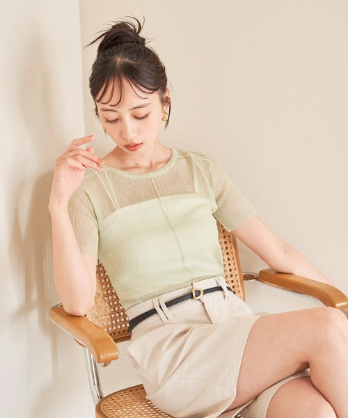 VIS（ビス）の「【洗える】裾スリットシアーニットプルオーバー（ニット/セーター・レディース・ブラック系その他/グリーン系その他/ホワイト系その他5・FREE）」の7枚目の写真