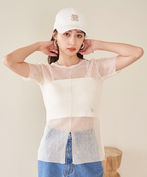 VIS（ビス）の「【洗える】裾スリットシアーニットプルオーバー（ニット/セーター・レディース・ブラック系その他/グリーン系その他/ホワイト系その他5・FREE）」の10枚目の写真