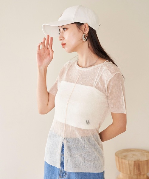 VIS（ビス）の「【洗える】裾スリットシアーニットプルオーバー（ニット/セーター・レディース・ブラック系その他/グリーン系その他/ホワイト系その他5・FREE）」の11枚目の写真