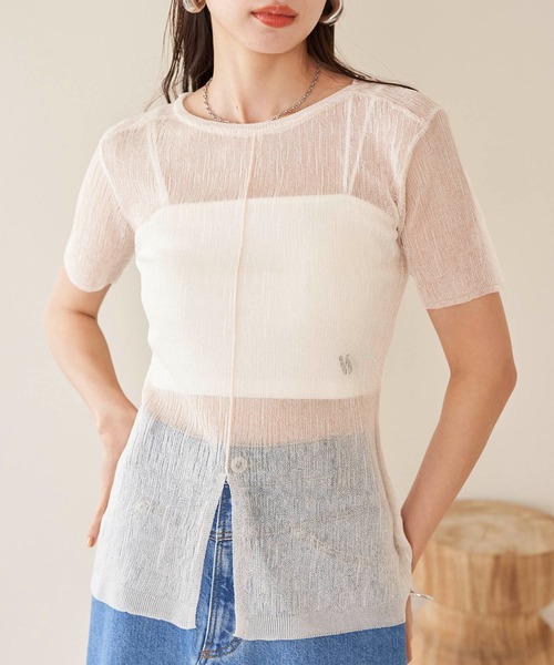 VIS（ビス）の「【洗える】裾スリットシアーニットプルオーバー（ニット/セーター・レディース・ブラック系その他/グリーン系その他/ホワイト系その他5・FREE）」の12枚目の写真