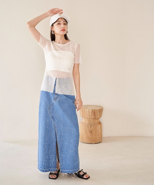 VIS（ビス）の「【洗える】裾スリットシアーニットプルオーバー（ニット/セーター・レディース・ブラック系その他/グリーン系その他/ホワイト系その他5・FREE）」の13枚目の写真