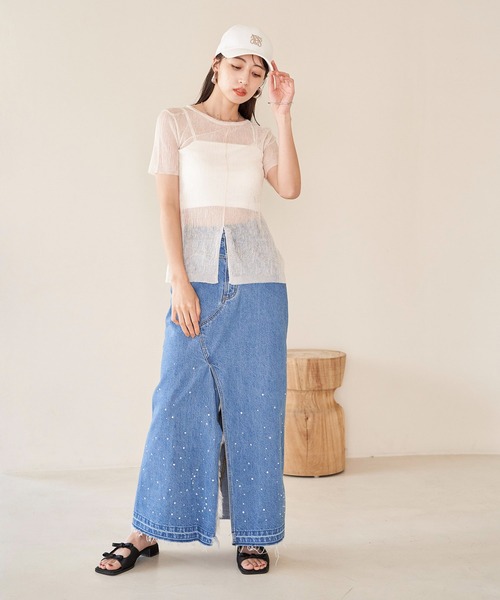 VIS（ビス）の「【洗える】裾スリットシアーニットプルオーバー（ニット/セーター・レディース・ブラック系その他/グリーン系その他/ホワイト系その他5・FREE）」の14枚目の写真