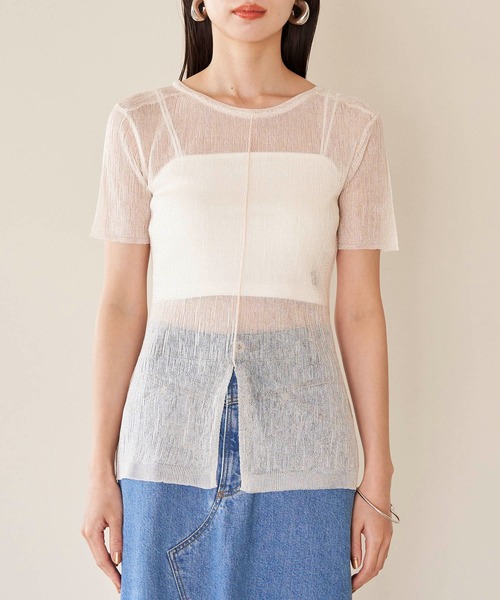 VIS（ビス）の「【洗える】裾スリットシアーニットプルオーバー（ニット/セーター・レディース・ブラック系その他/グリーン系その他/ホワイト系その他5・FREE）」の15枚目の写真