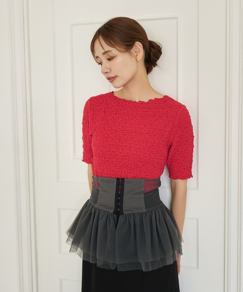 mysty woman（ミスティウーマン）の「チュールフリルコルセットベルト　131823（ベルト・レディース・チャコールグレー/アイボリー・FREE）」の6枚目の写真