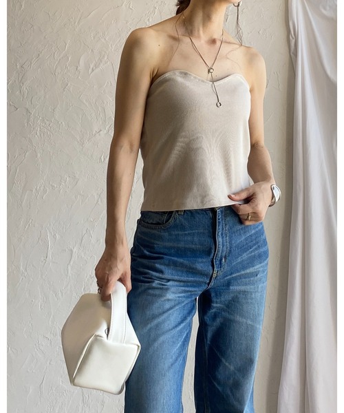 She's Closet（シーズクローゼット）の「バックダブルジップショート丈リブニットビスチェトップス（チューブトップ・レディース・チャコールグレー/グレイッシュベージュ・FREE）」の6枚目の写真