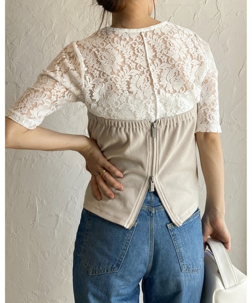 She's Closet（シーズクローゼット）の「バックダブルジップショート丈リブニットビスチェトップス（チューブトップ・レディース・チャコールグレー/グレイッシュベージュ・FREE）」の10枚目の写真