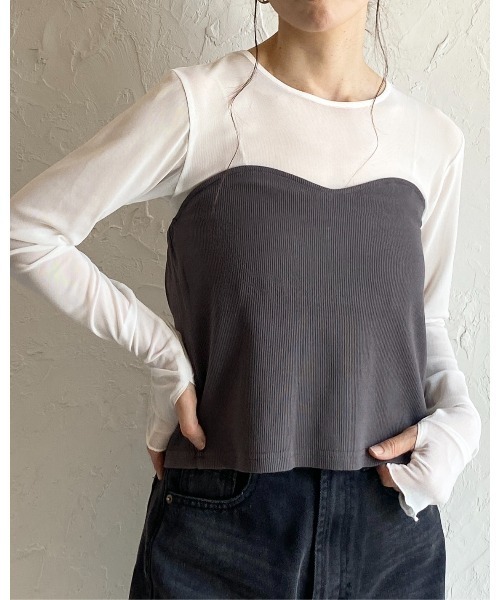 She's Closet（シーズクローゼット）の「バックダブルジップショート丈リブニットビスチェトップス（チューブトップ・レディース・チャコールグレー/グレイッシュベージュ・FREE）」の14枚目の写真