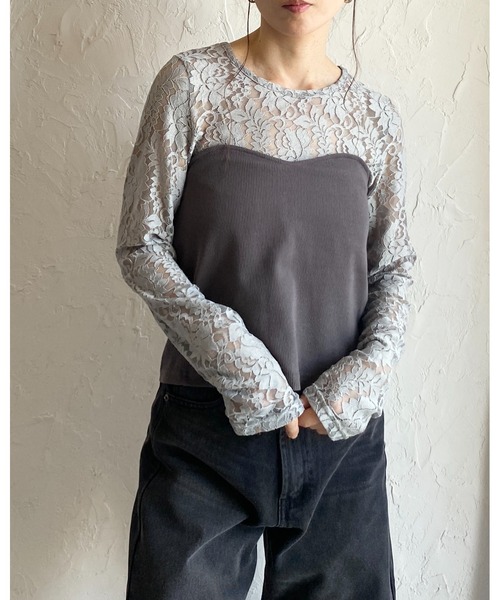 She's Closet（シーズクローゼット）の「バックダブルジップショート丈リブニットビスチェトップス（チューブトップ・レディース・チャコールグレー/グレイッシュベージュ・FREE）」の16枚目の写真