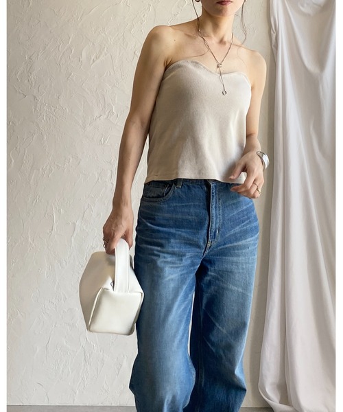 She's Closet（シーズクローゼット）の「バックダブルジップショート丈リブニットビスチェトップス（チューブトップ・レディース・チャコールグレー/グレイッシュベージュ・FREE）」の18枚目の写真