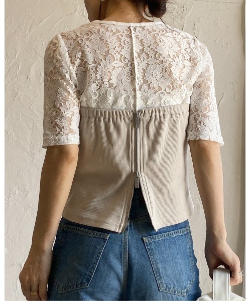 She's Closet（シーズクローゼット）の「バックダブルジップショート丈リブニットビスチェトップス（チューブトップ・レディース・チャコールグレー/グレイッシュベージュ・FREE）」の20枚目の写真