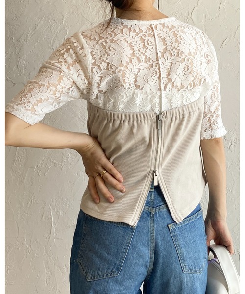 She's Closet（シーズクローゼット）の「バックダブルジップショート丈リブニットビスチェトップス（チューブトップ・レディース・チャコールグレー/グレイッシュベージュ・FREE）」の22枚目の写真