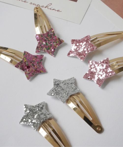 hymy(ヒュミュ)の「【 hymy-ヒュミュ- 】キラキラ グリッター モチーフ パッチンピン 6個セット ( kids )_(ヘアピン・キッズ・B/A・FREE)」の2枚目の写真