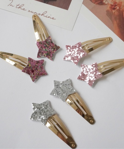 hymy(ヒュミュ)の「【 hymy-ヒュミュ- 】キラキラ グリッター モチーフ パッチンピン 6個セット ( kids )_(ヘアピン・キッズ・B/A・FREE)」の4枚目の写真