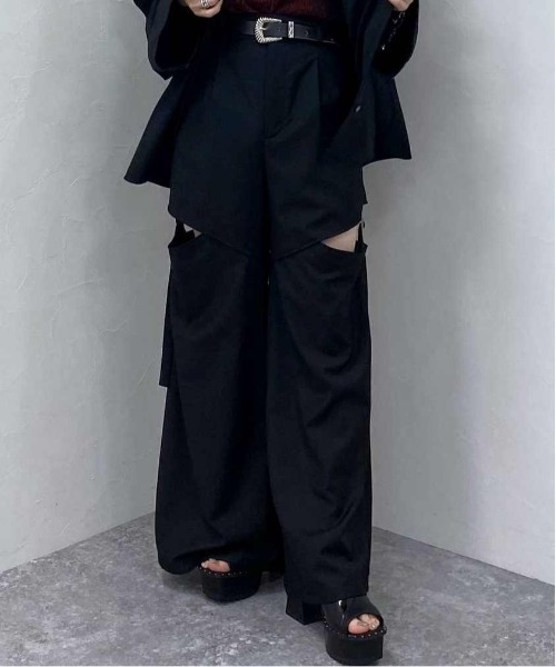 HARE（ハレ）の「ベルトカットアウトパンツ(HARE)（その他パンツ・レディース・ブラック/ホワイト/グリーン・FREE）」の3枚目の写真