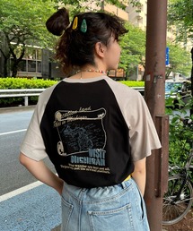 DOUBLE NAME | 配色ﾗｸﾞﾗﾝBACK刺しゅうTEE(Tシャツ/カットソー)