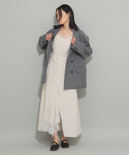 Ray BEAMS（レイビームス）の「レース トリム アシメ キャミ ワンピース（ワンピース・レディース・ブラック/オフホワイト・0/1）」の8枚目の写真