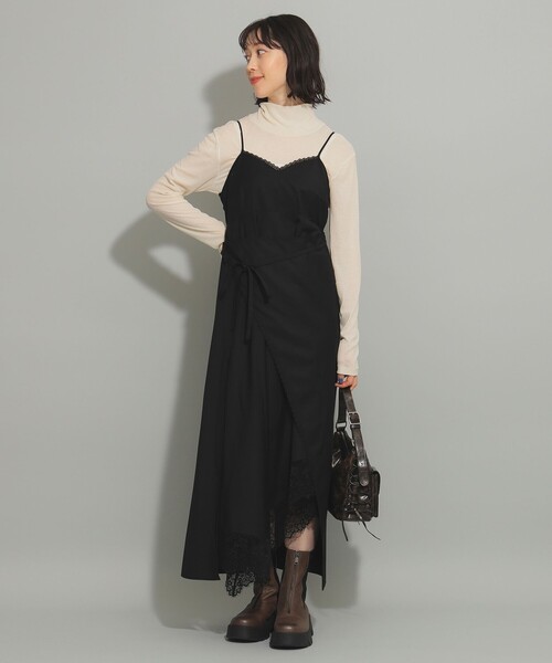 Ray BEAMS（レイビームス）の「レース トリム アシメ キャミ ワンピース（ワンピース・レディース・ブラック/オフホワイト・0/1）」の6枚目の写真