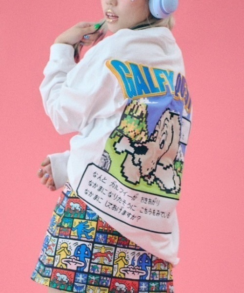 ストリートファッション GALFY ガルフィー ガルクエロンT 長袖トップス 長袖Tシャツ ロゴTシャツ 刺しゅうロゴT オーバーサイズ ストリートブランド（Tシャツ/カットソー）｜GALFY（ガルフィー）