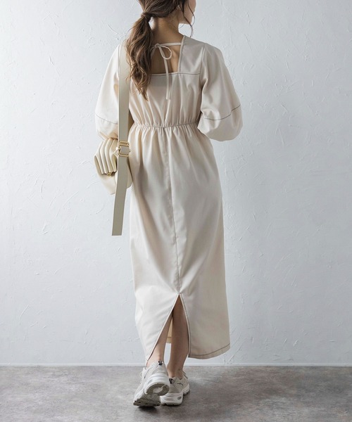 セール】バックリボン配色ステッチワンピース（ワンピース）｜Bonjour